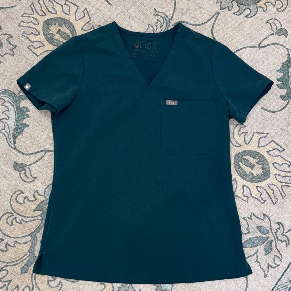 Figs Deep Teal V-Neck Scrub Top